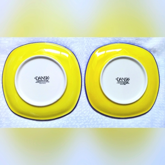 Dansk Caribe Salad Plates Set Of 2 Square Yellow Green with Blue Rim - Picture 5 of 9